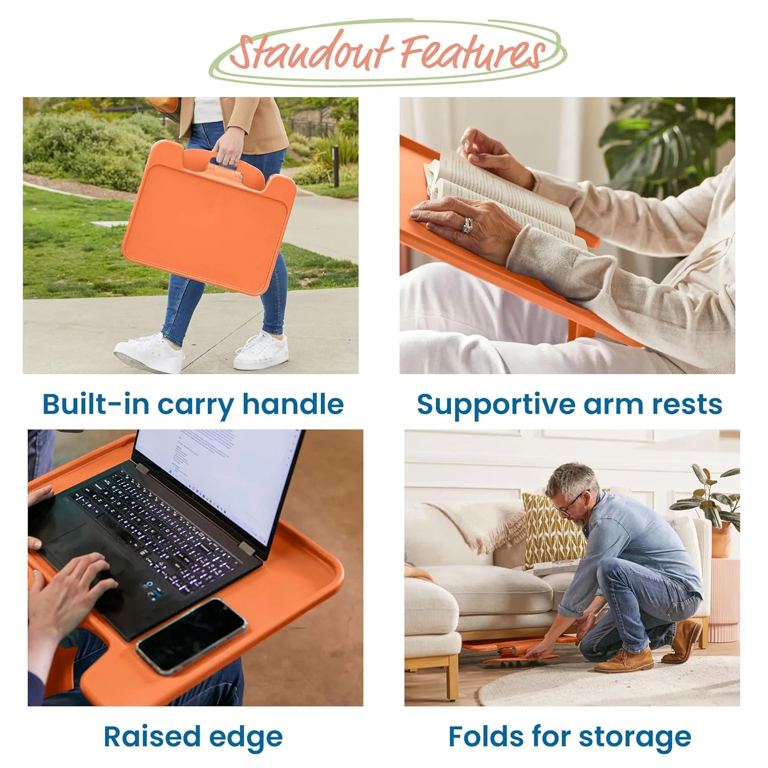 ECR4Kids The Surf Folding Portable Lap Desk, Large, Flexible Seating, Orange