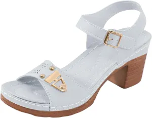 Eduavar Women's Wedge Sandals, Orthopedic Leather Peep Toe Cutout Zipper Chunky Heeled Sandals in White, Brown for Casual Wear