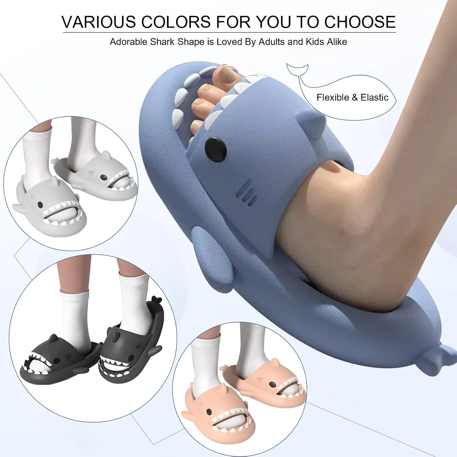 EECH Big Kid Cute Slippers, Cloud Shark Slides, Upgraded Thick Sole Non-Slip Sandals for Kids, Indoor Outdoor Summer