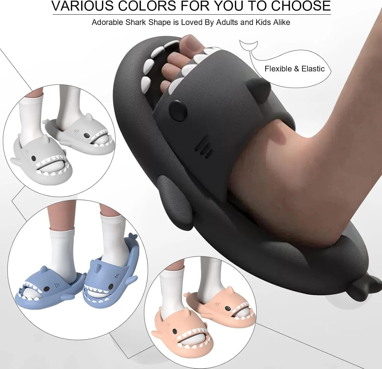 EECH Big Kid Cute Slippers, Cloud Shark Slides, Upgraded Thick Sole Non-Slip Sandals for Kids, Indoor Outdoor Summer