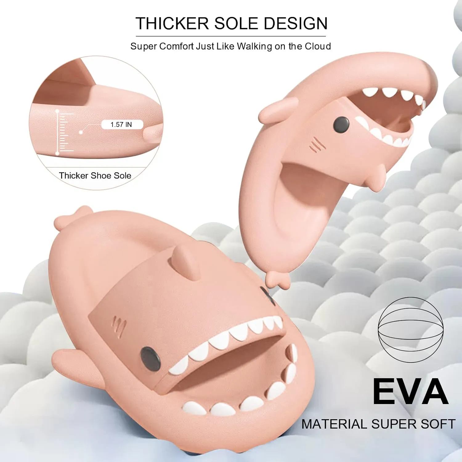 EECH Big Kid Cute Slippers, Cloud Shark Slides, Upgraded Thick Sole Non-Slip Sandals for Kids, Indoor Outdoor Summer
