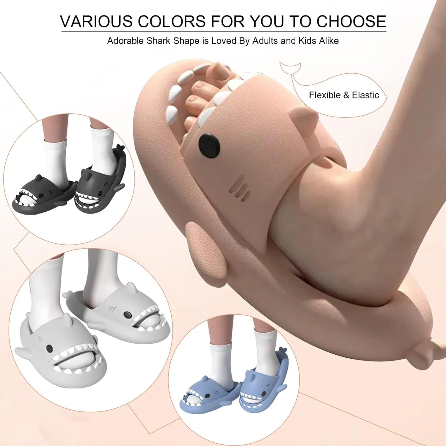 EECH Big Kid Cute Slippers, Cloud Shark Slides, Upgraded Thick Sole Non-Slip Sandals for Kids, Indoor Outdoor Summer