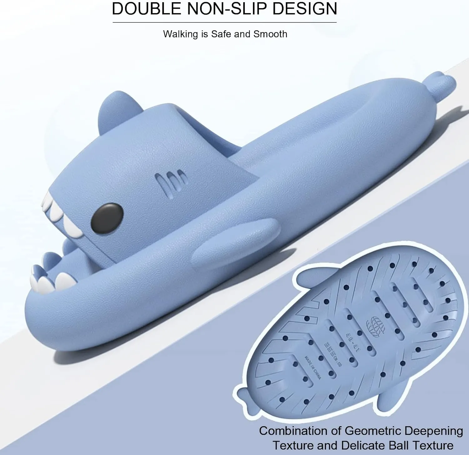 EECH Big Kid Cute Slippers, Cloud Shark Slides, Upgraded Thick Sole Non-Slip Sandals for Kids, Indoor Outdoor Summer