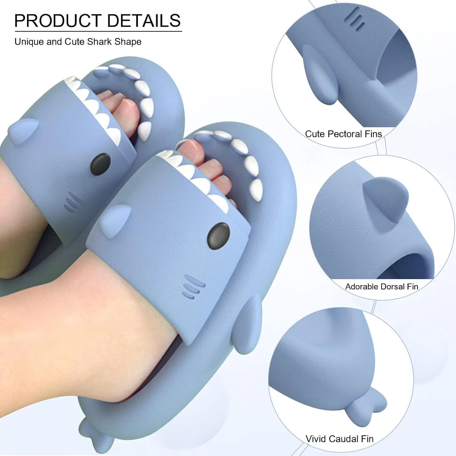 EECH Big Kid Cute Slippers, Cloud Shark Slides, Upgraded Thick Sole Non-Slip Sandals for Kids, Indoor Outdoor Summer