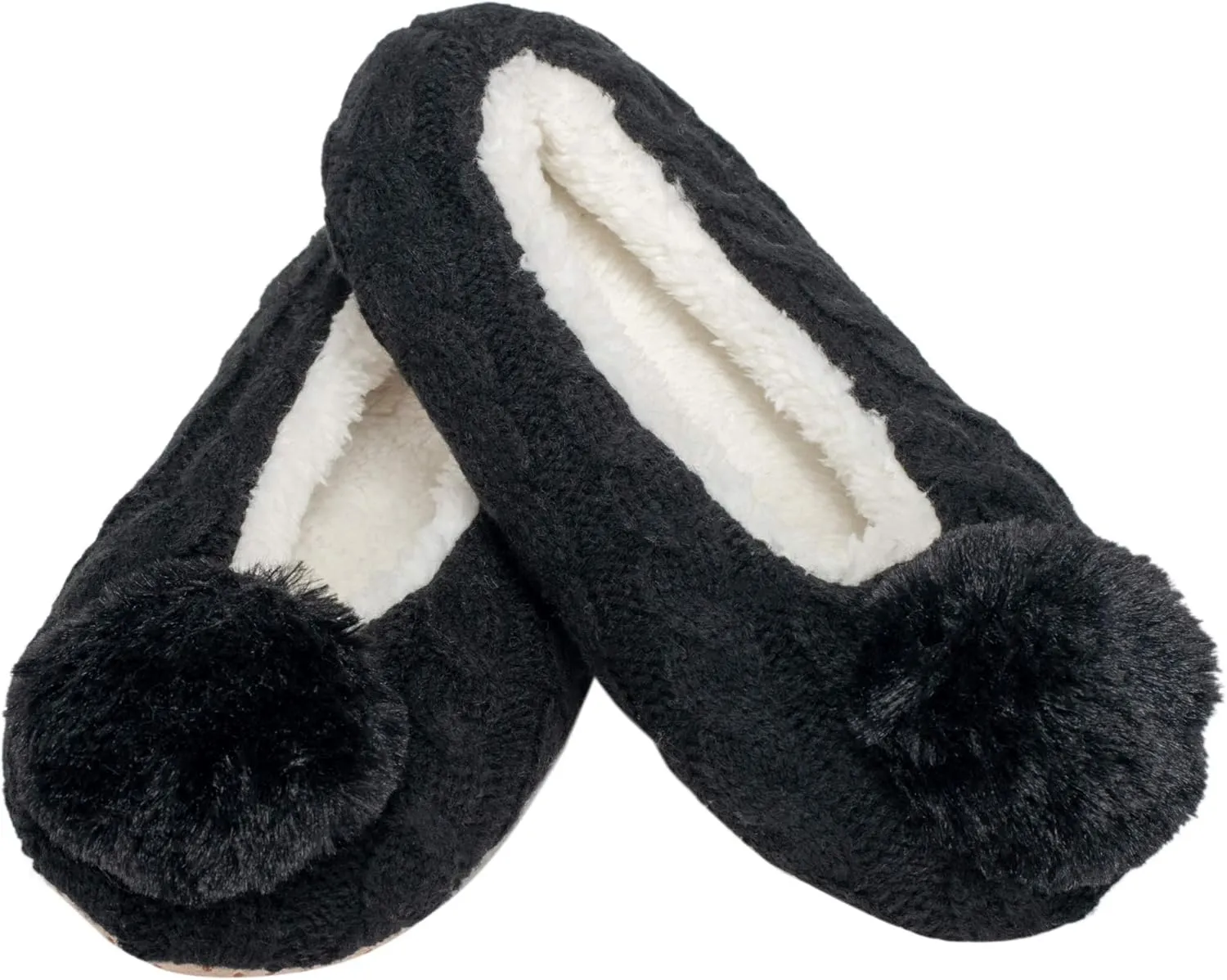 Elanze Designs Ballerina Knit Pom Womens Plush Lined Cozy Non Slip Indoor Soft Slipper