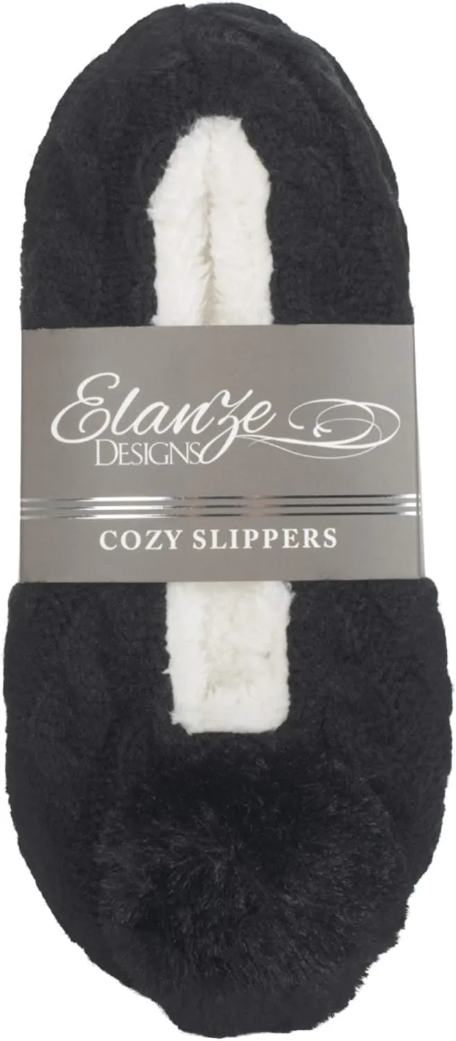 Elanze Designs Ballerina Knit Pom Womens Plush Lined Cozy Non Slip Indoor Soft Slipper