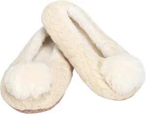 Elanze Designs Ballerina Knit Pom Womens Plush Lined Cozy Non Slip Indoor Soft Slipper