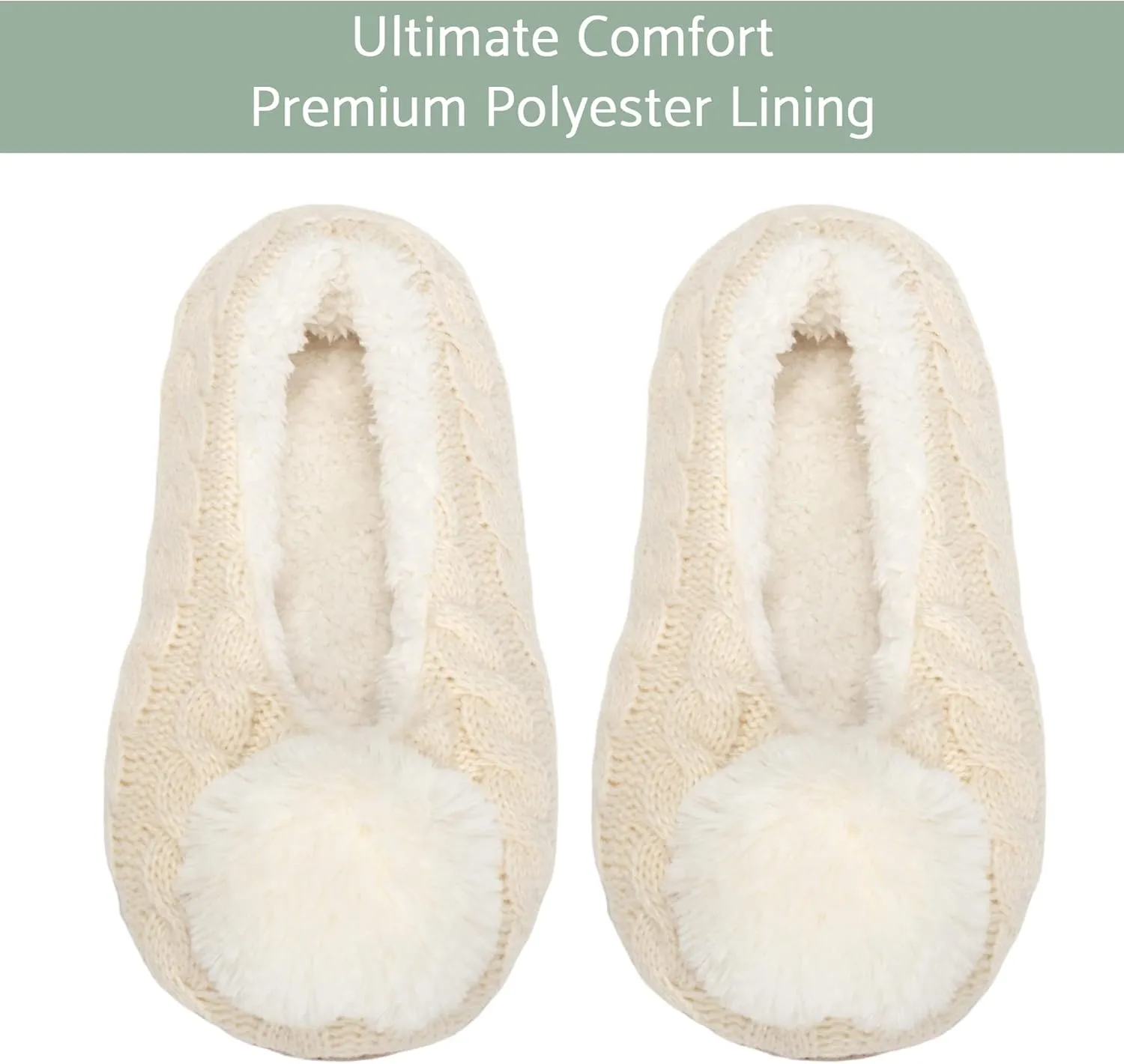 Elanze Designs Ballerina Knit Pom Womens Plush Lined Cozy Non Slip Indoor Soft Slipper