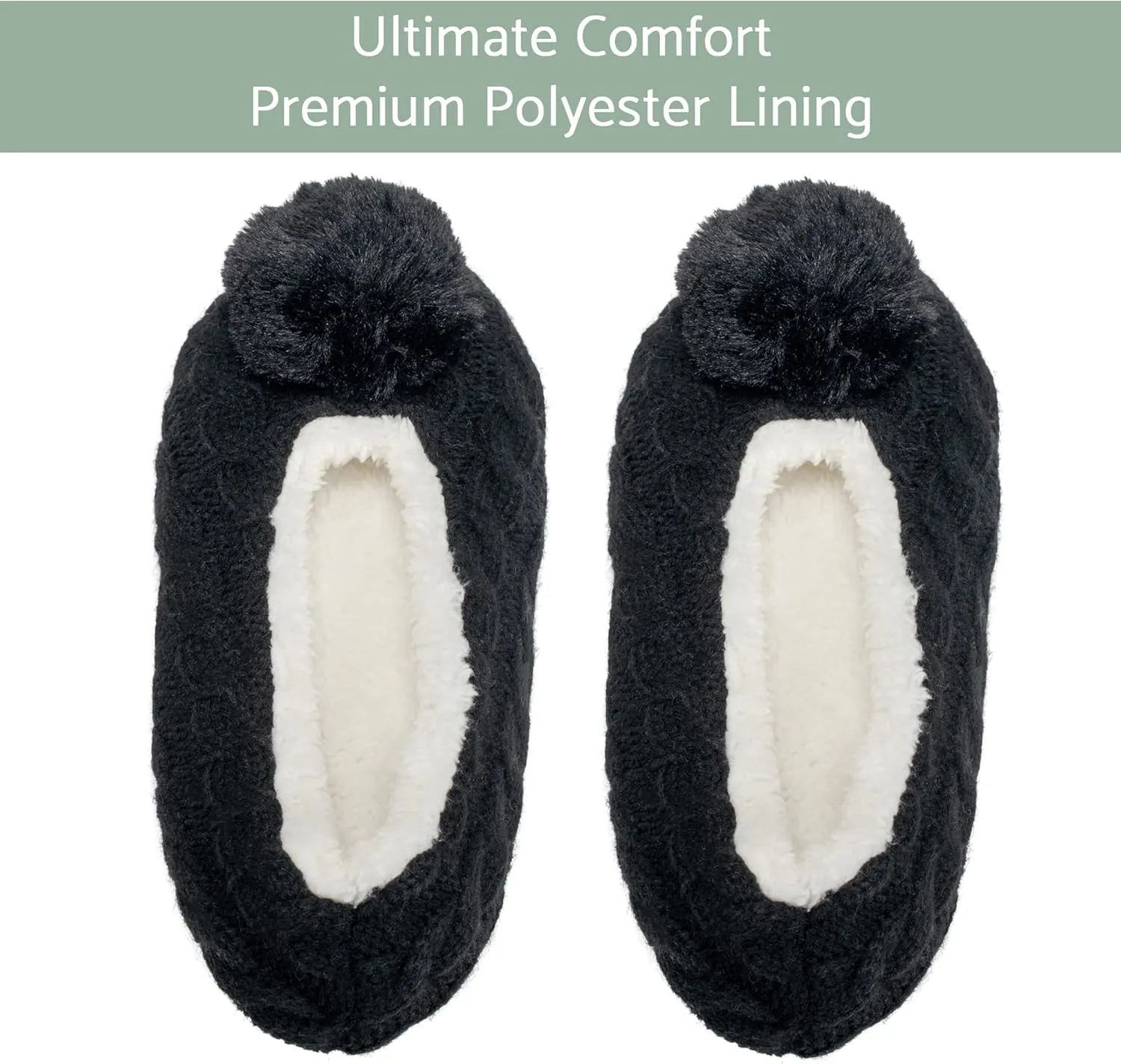 Elanze Designs Ballerina Knit Pom Womens Plush Lined Cozy Non Slip Indoor Soft Slipper
