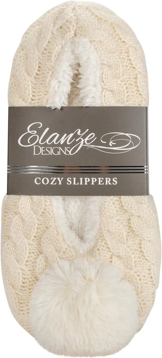 Elanze Designs Ballerina Knit Pom Womens Plush Lined Cozy Non Slip Indoor Soft Slipper