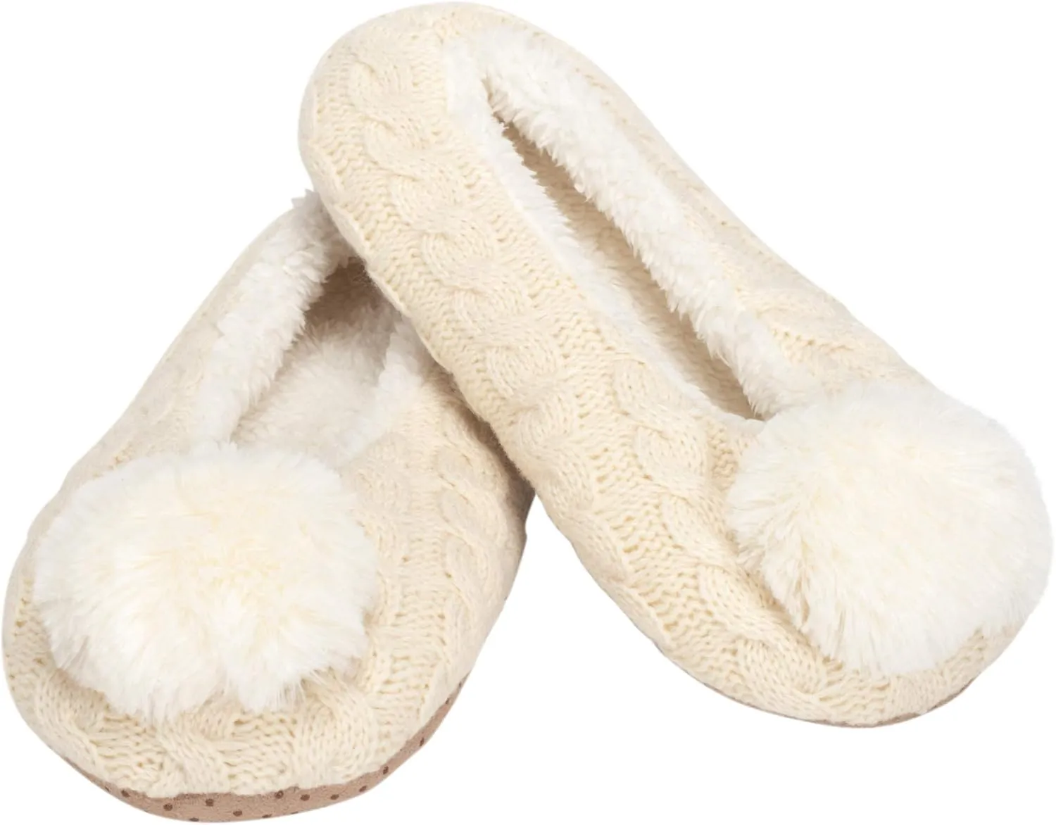 Elanze Designs Ballerina Knit Pom Womens Plush Lined Cozy Non Slip Indoor Soft Slipper
