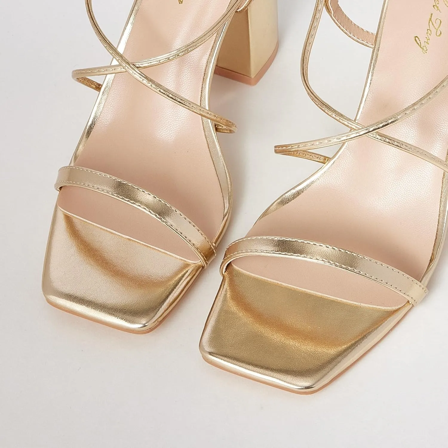 Elisabet Tang Women's Strappy Chunky Heels Sandals, 3 inch Low Block Heels Lace Up Ankle Wrap Heel Square Open Toe Tie Up Heeled Sandals Shoes
