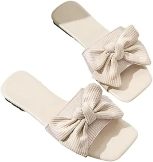 Epsion Women's Open Toe Flat Sandals Bow Knot Slip On Slides Summer Beach Lightweight Dressy Outdoor Slippers