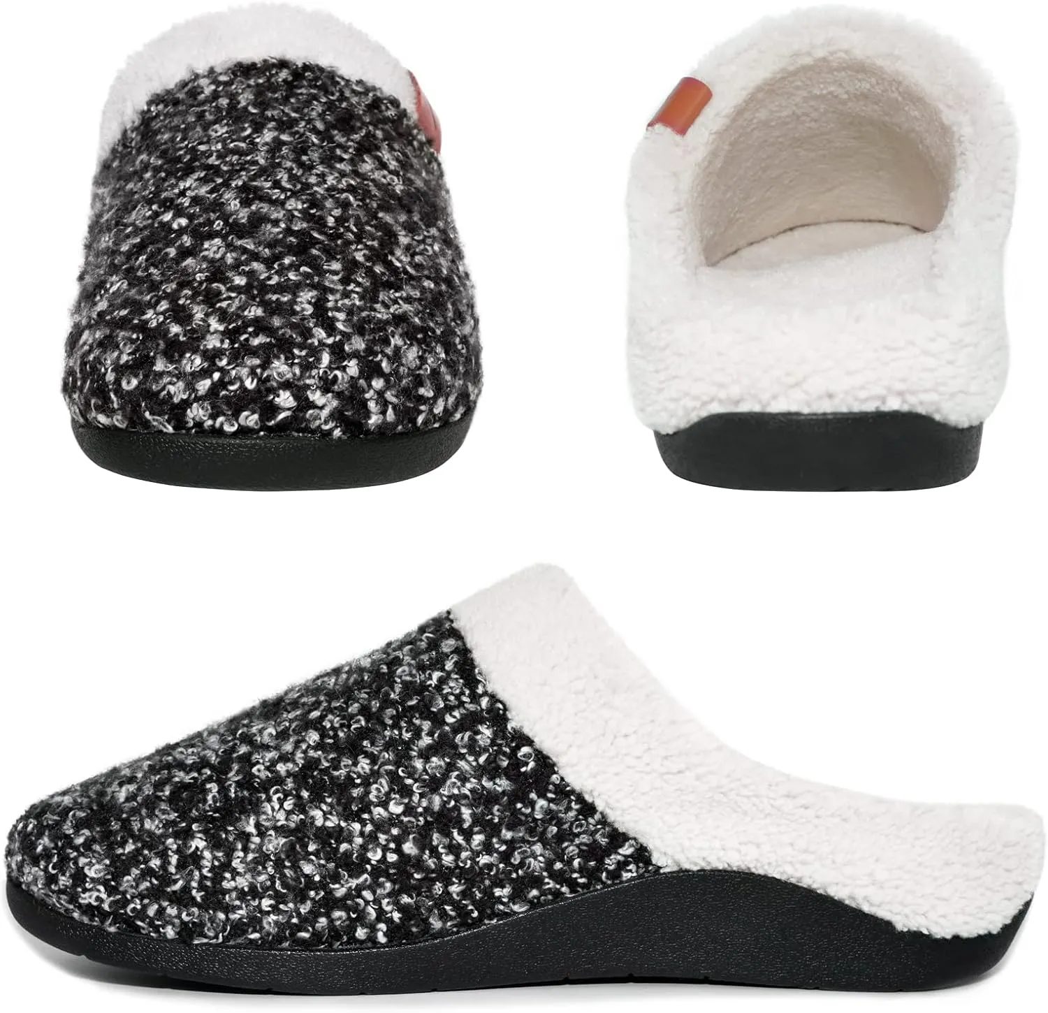 ERGOfoot Orthopedic Slippers with Arch Support, Slip-On Knit Soft Sherpa Lining House Slipper, Plantar Fasciitis Relief, Orthotic House Shoes with Indoor Outdoor Anti-Skid Rubber Sole