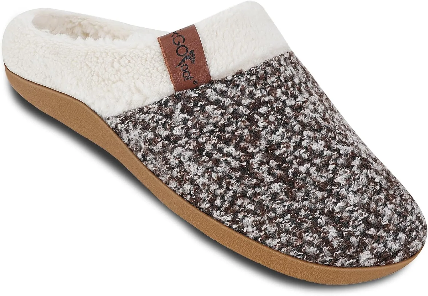 ERGOfoot Orthopedic Slippers with Arch Support, Slip-On Knit Soft Sherpa Lining House Slipper, Plantar Fasciitis Relief, Orthotic House Shoes with Indoor Outdoor Anti-Skid Rubber Sole