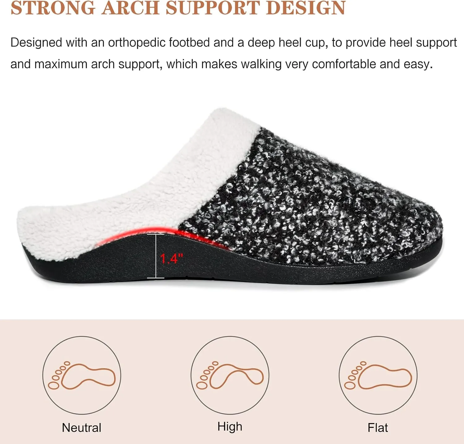 ERGOfoot Orthopedic Slippers with Arch Support, Slip-On Knit Soft Sherpa Lining House Slipper, Plantar Fasciitis Relief, Orthotic House Shoes with Indoor Outdoor Anti-Skid Rubber Sole