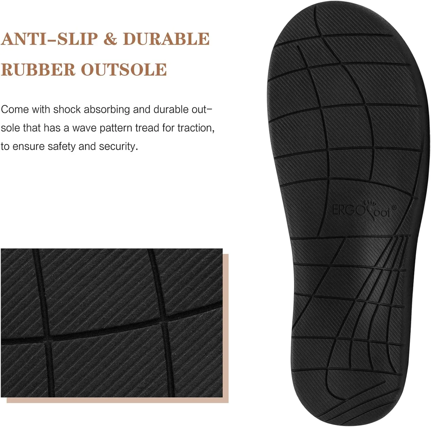 ERGOfoot Orthopedic Slippers with Arch Support, Slip-On Knit Soft Sherpa Lining House Slipper, Plantar Fasciitis Relief, Orthotic House Shoes with Indoor Outdoor Anti-Skid Rubber Sole