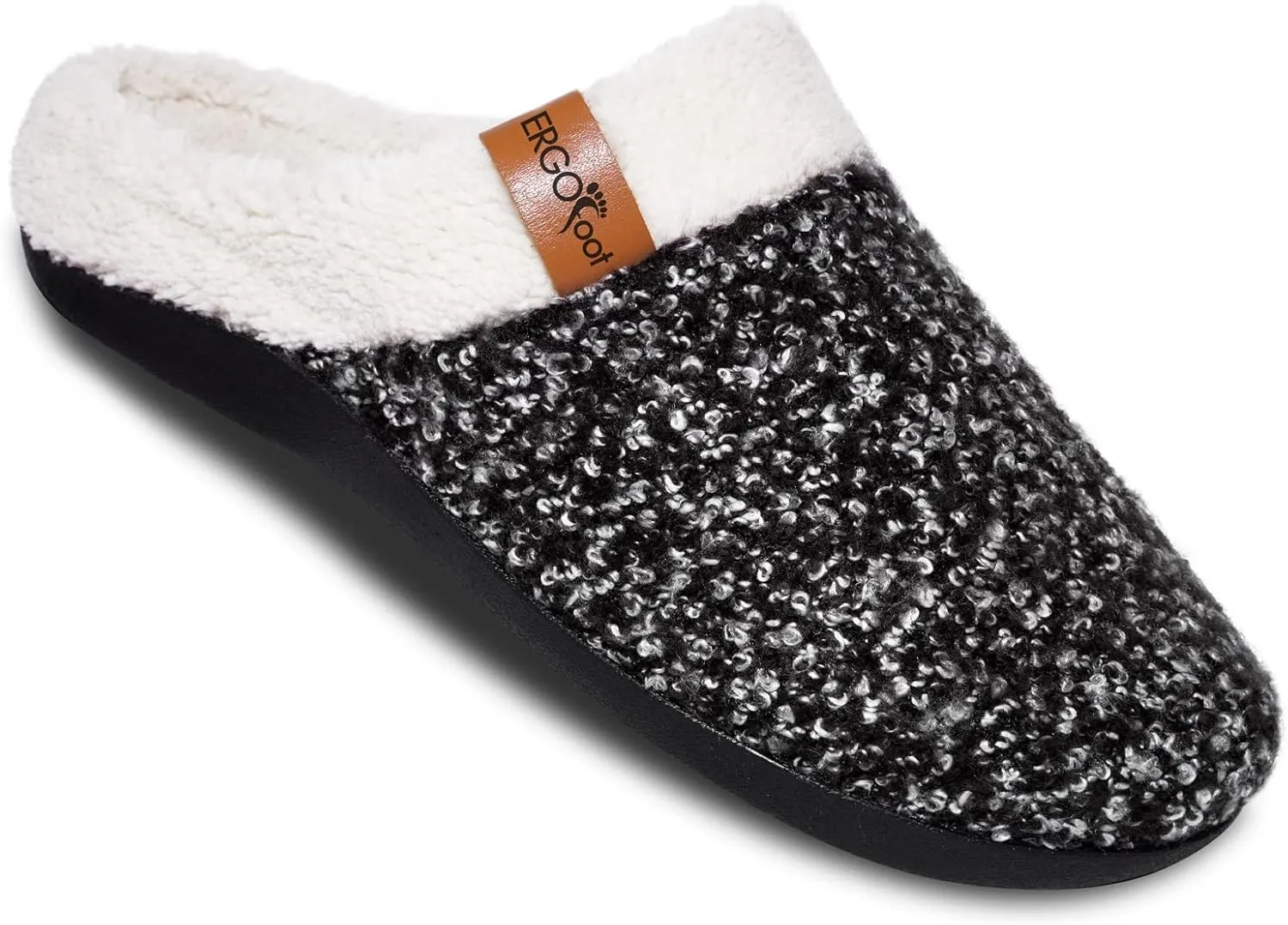ERGOfoot Orthopedic Slippers with Arch Support, Slip-On Knit Soft Sherpa Lining House Slipper, Plantar Fasciitis Relief, Orthotic House Shoes with Indoor Outdoor Anti-Skid Rubber Sole