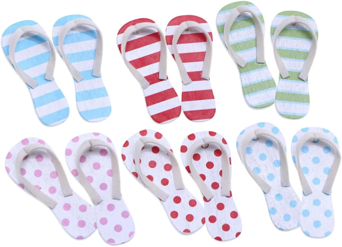 ERINGOGO 6 Pairs Mini Slippers Ornaments Doll Sandals Summer Miniature Beach Flops Party Indoor House Tiny Micro Feet Scene Cute Slippers Diorama Item Model Wood