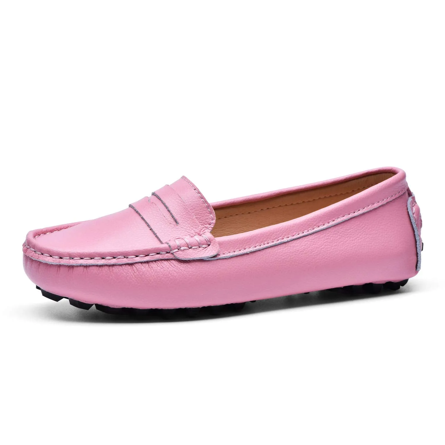 Express delivery Moccasins Practical Loafer Slip BEAUSEEN 6.5 Classic 2207 Pink Leather Shoes On Penny Comfort