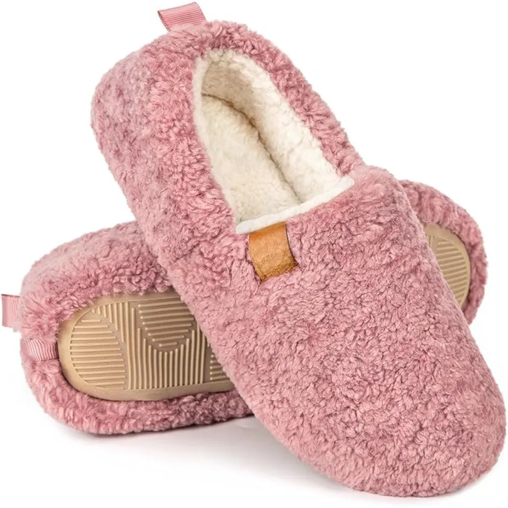 Faux Wool House Slippers With Memory Foam Cushioning