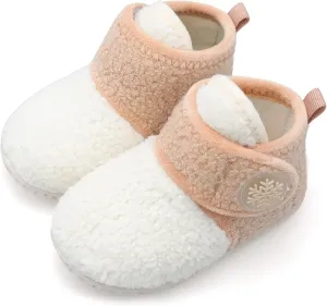 FEETCITY Infant Slippers Baby Fleece Booties Newborn Socks ShoeToddler First Walkers Winter Ankle Crib Shoes 6-12Months