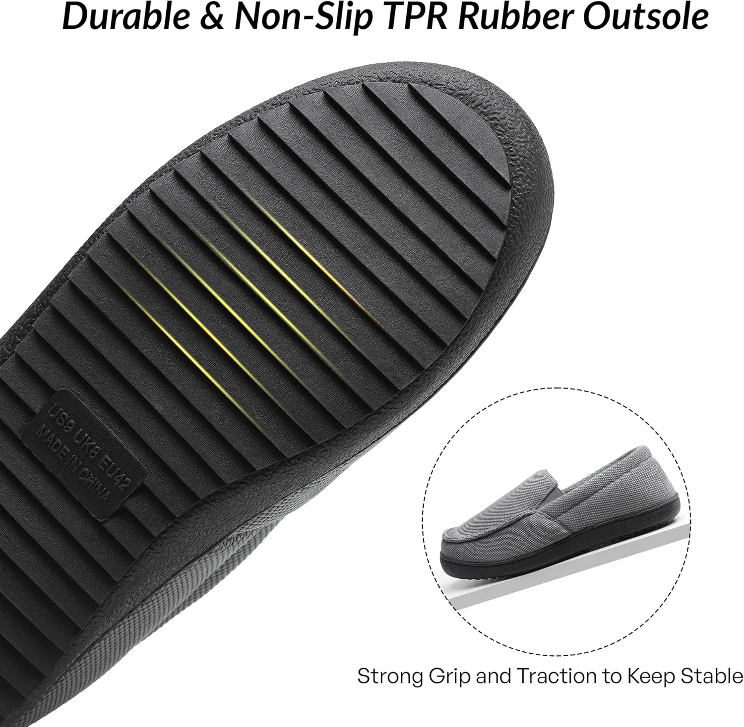 festooning Men's Slippers Soft Comfy Memory Foam Slip On Non-Slip Rubber Hardsole Slipper Indoor Outdoor Warm House Shoes
