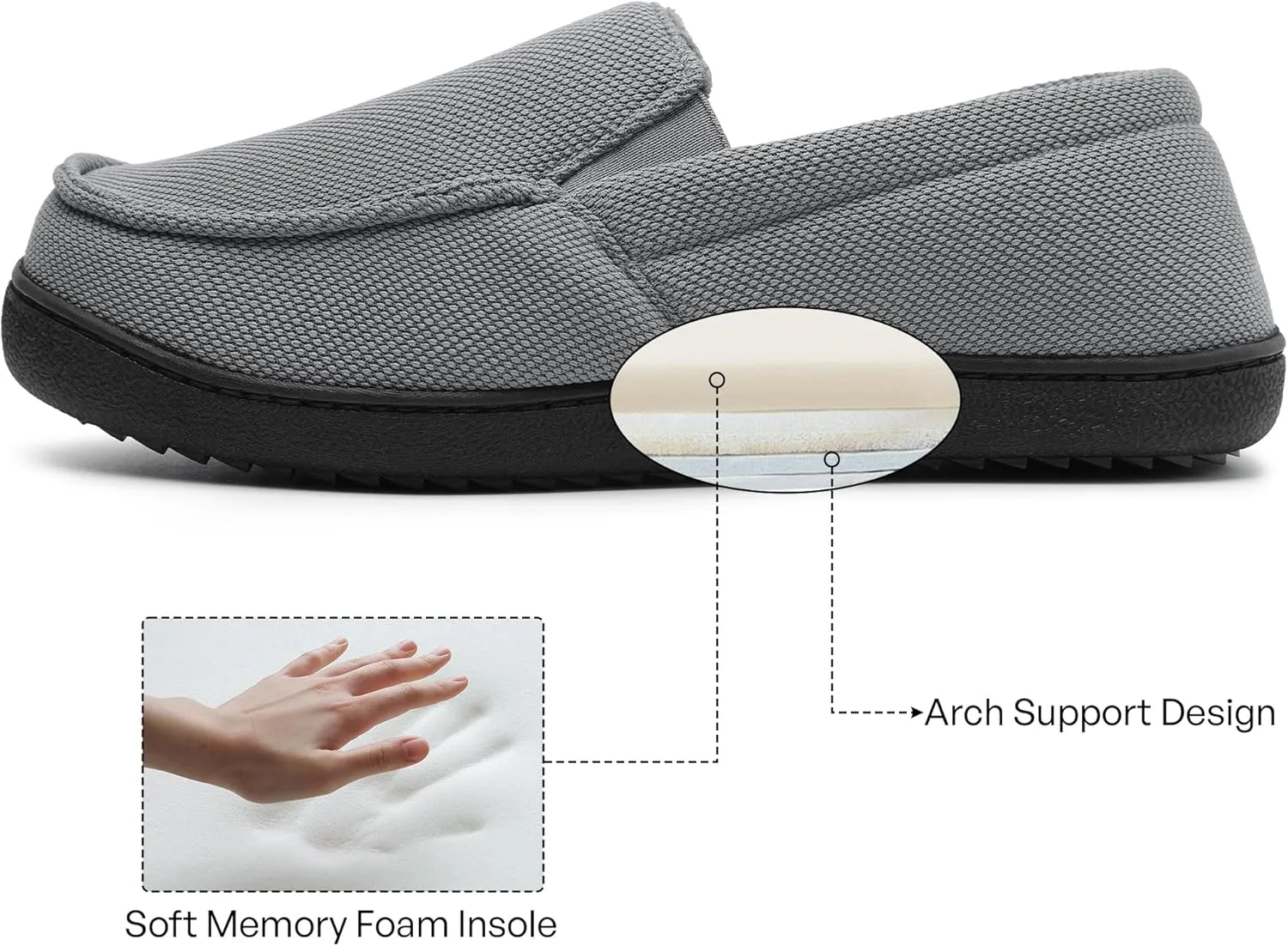 festooning Men's Slippers Soft Comfy Memory Foam Slip On Non-Slip Rubber Hardsole Slipper Indoor Outdoor Warm House Shoes