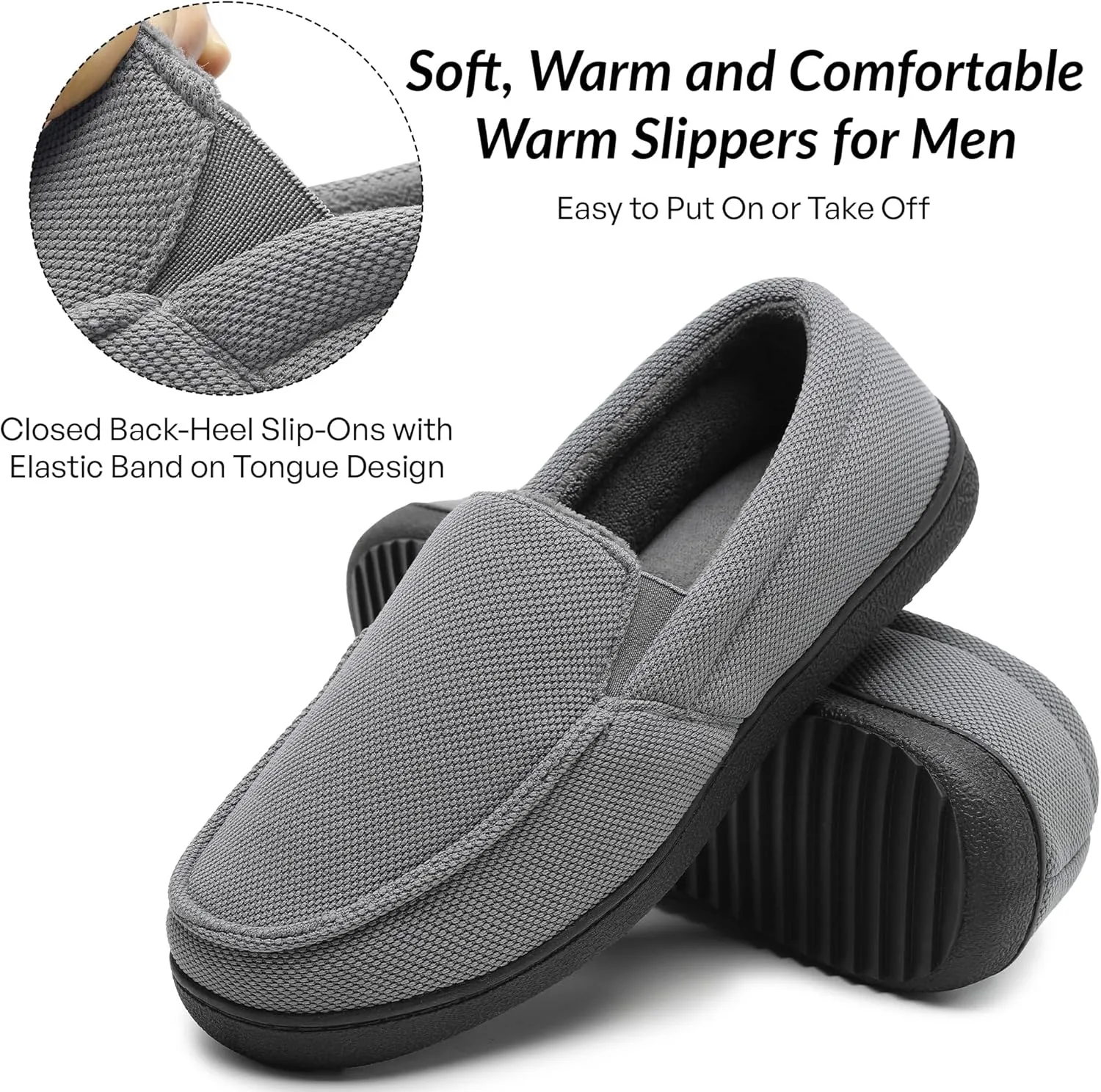 festooning Men's Slippers Soft Comfy Memory Foam Slip On Non-Slip Rubber Hardsole Slipper Indoor Outdoor Warm House Shoes