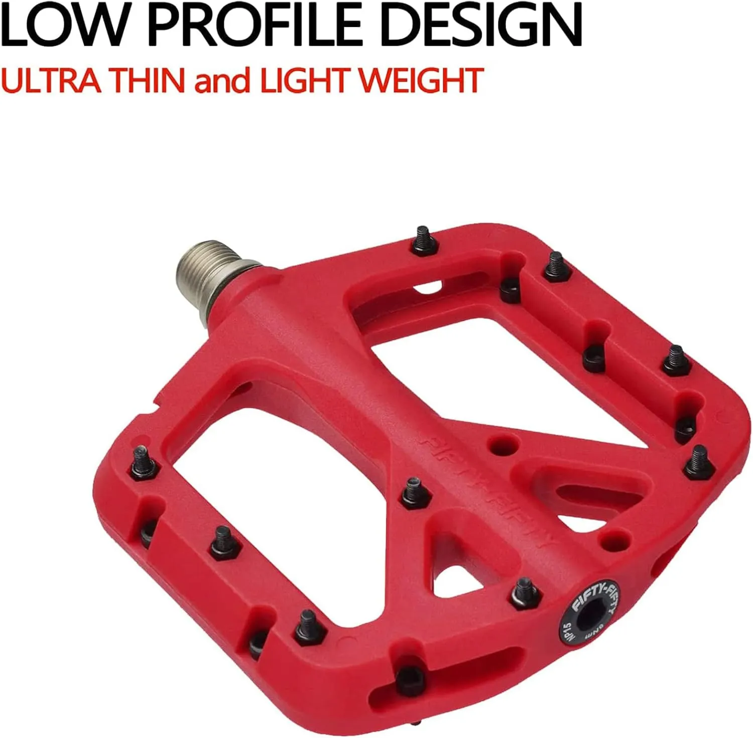 FIFTY-FIFTY Mountain Bike Pedals, Non-Slip MTB Nylon Composite, 9/16" Bicycle Pedals, Lightweight and Wide Flat Platform