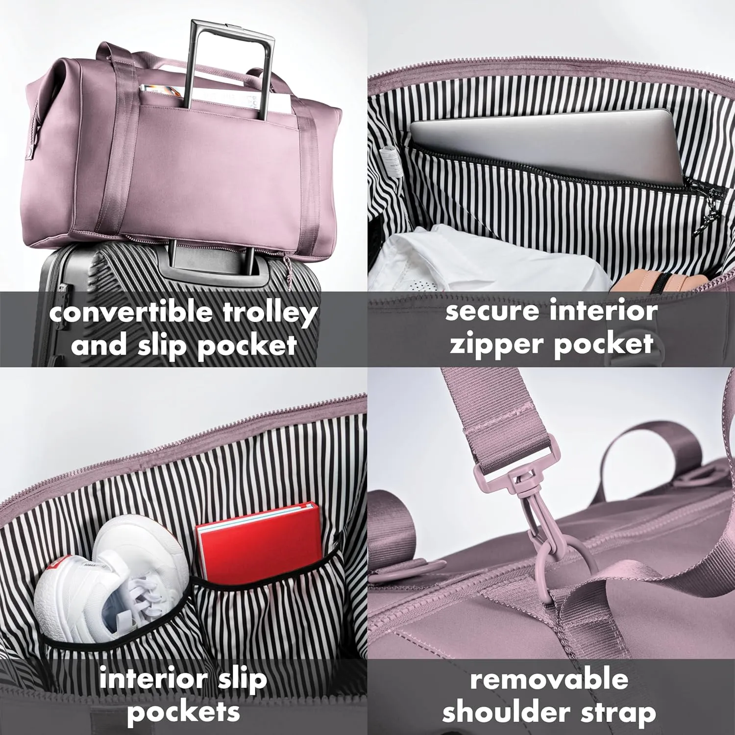 Fit & Fresh Premium Neoprene Weekender Bag With Trolley Sleeve - Large Overnight, Carry-on, Duffel, Gym, and Hospital Bag for Labor & Delivery