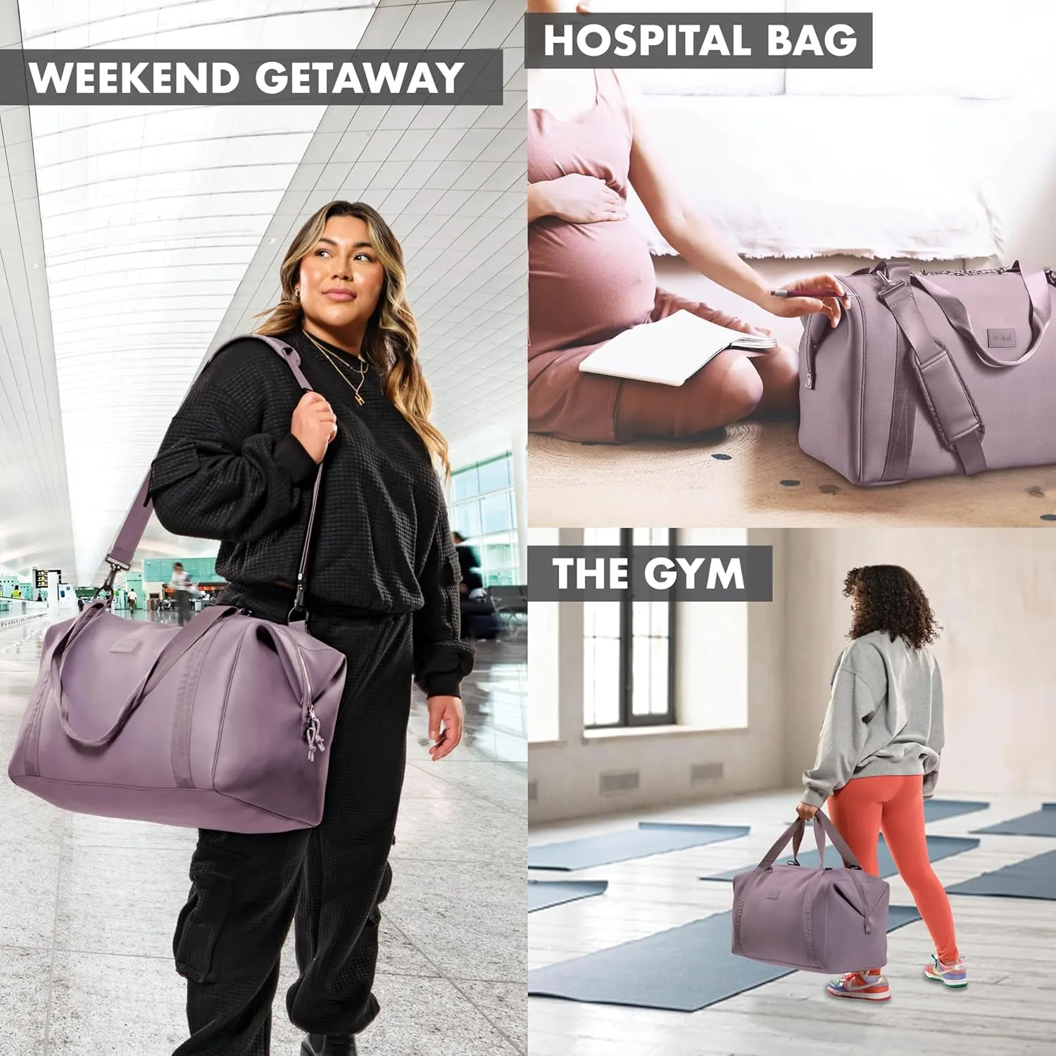 Fit & Fresh Premium Neoprene Weekender Bag With Trolley Sleeve - Large Overnight, Carry-on, Duffel, Gym, and Hospital Bag for Labor & Delivery