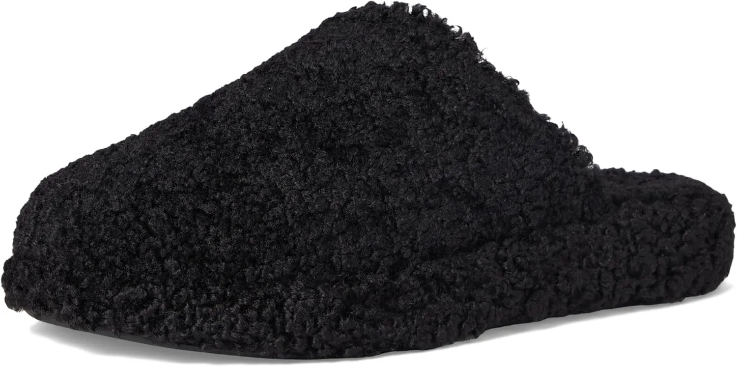 FitFlop iQushion D Luxe Padded Teddy Slipper Mules - Women's Fluffy Cozy House Shoes, Indoor Outdoor Slippers with Arch Support, Ultra Light Cushioning, Slip Resistant Rubber Sole