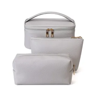 FITINI Makeup Bag Travel Large Toiletry Bag 3 Pack Portable Cosmetic Organizer Pouch with Small Brush Storage Case Gold Zipper Waterproof for Women and Girls,Gray
