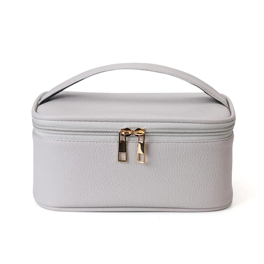 FITINI Makeup Bag Travel Large Toiletry Bag 3 Pack Portable Cosmetic Organizer Pouch with Small Brush Storage Case Gold Zipper Waterproof for Women and Girls,Gray