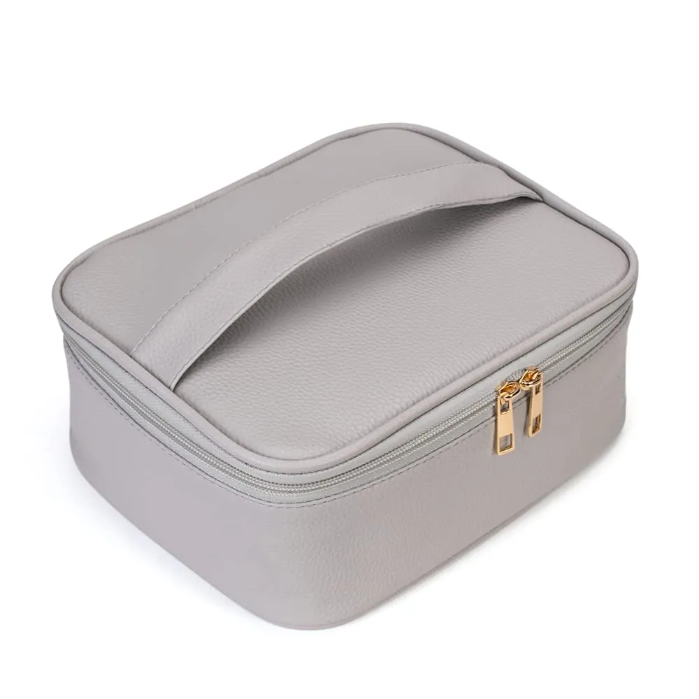 FITINI Makeup Bag Travel Large Toiletry Bag 3 Pack Portable Cosmetic Organizer Pouch with Small Brush Storage Case Gold Zipper Waterproof for Women and Girls,Gray