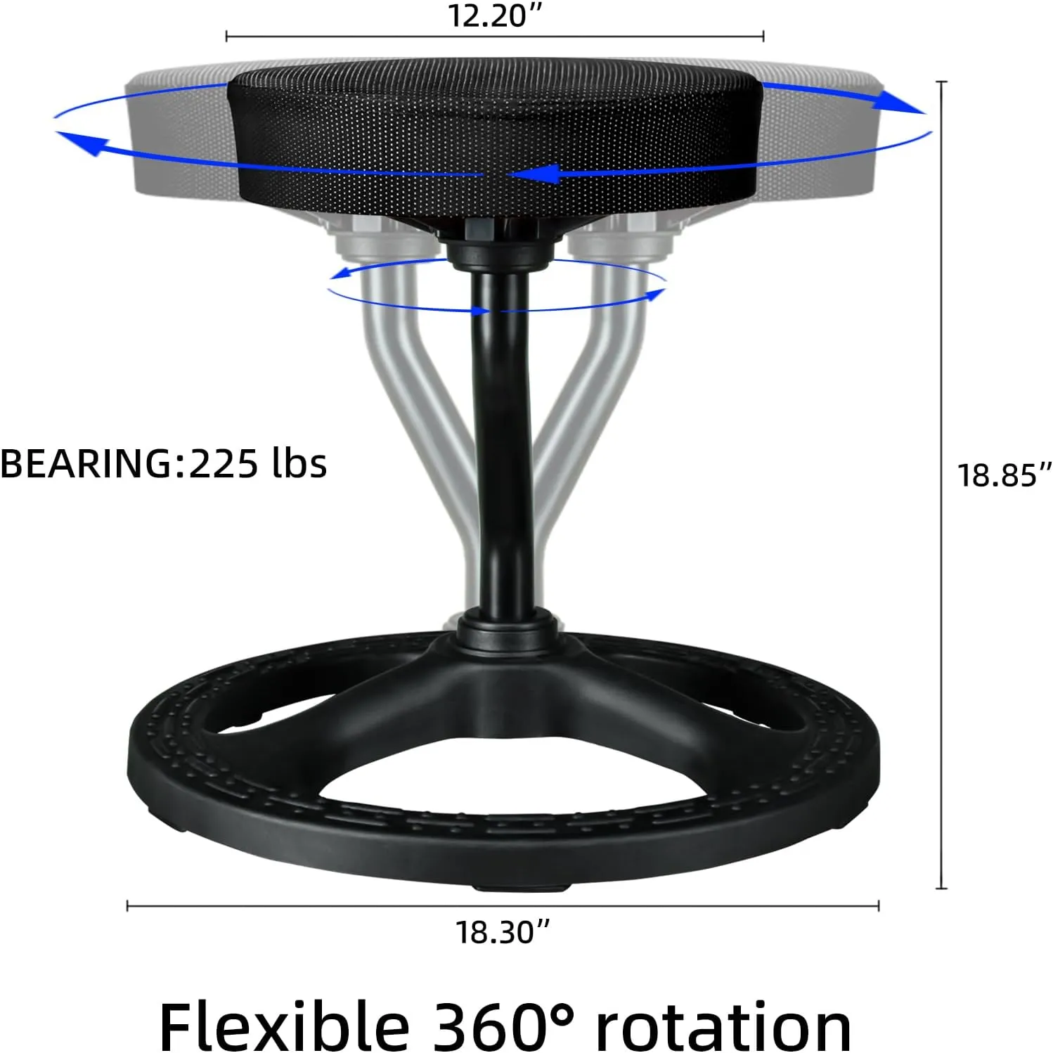 Fitness Seat, ADHD Chair Stool for Stability, Balance, Yoga, Office, School, Wellness, Active Sitting with Non-Slip Base and Washable Seat Cover