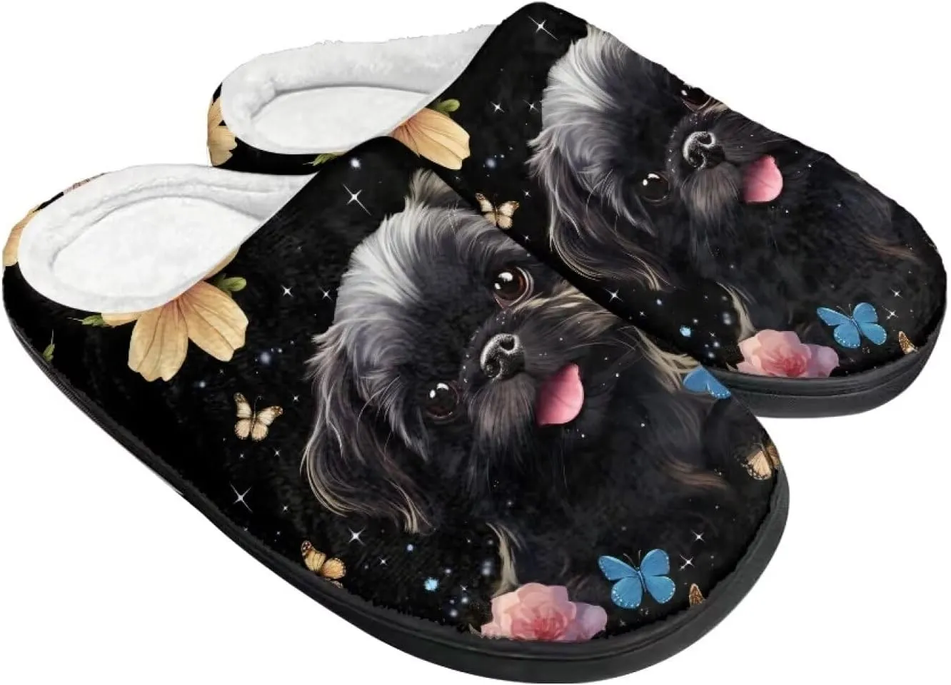Flannel Fluffy Slippers, Cozy Warm Scuff Slippers for Women and Men, Anti-Skid Home Slippers for Walking