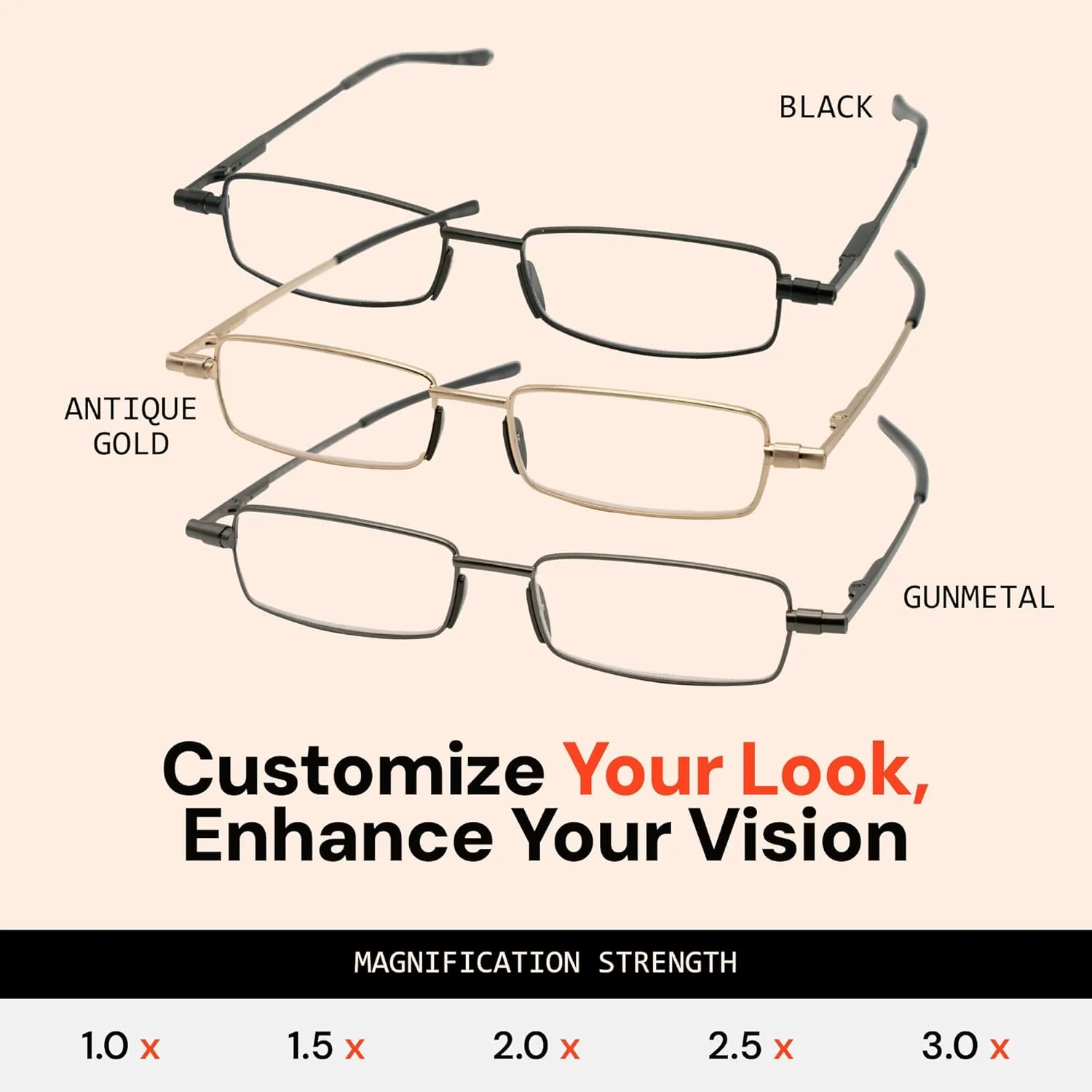 Flat Folding Reading Glasses With Compact Case For Women and Men, Slim, Foldable Frame Eyeglasses