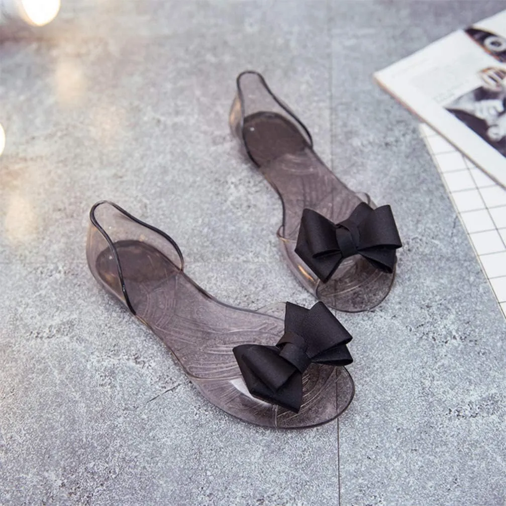 Flat Jelly Shoes Fashion Fish Mouth Sandal Bowknot Sandals Creative Summer Beach Shoes for Women (Black 39 Yards 7. 5US, 5UK? 38. 5EU, 9. 6285Inch)