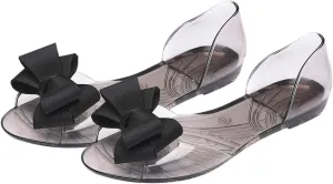 Flat Jelly Shoes Fashion Fish Mouth Sandal Bowknot Sandals Creative Summer Beach Shoes for Women (Black 39 Yards 7. 5US, 5UK? 38. 5EU, 9. 6285Inch)