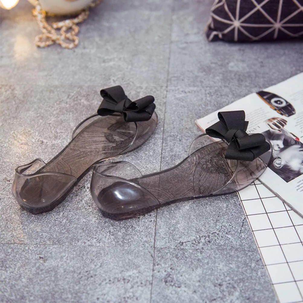Flat Jelly Shoes Fashion Fish Mouth Sandal Bowknot Sandals Creative Summer Beach Shoes for Women (Black 39 Yards 7. 5US, 5UK? 38. 5EU, 9. 6285Inch)