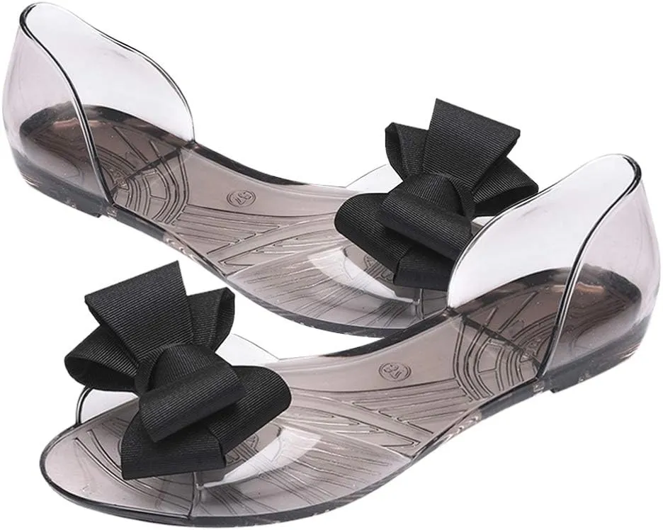 Flat Jelly Shoes Fashion Fish Mouth Sandal Bowknot Sandals Creative Summer Beach Shoes for Women (Black 39 Yards 7. 5US, 5UK? 38. 5EU, 9. 6285Inch)