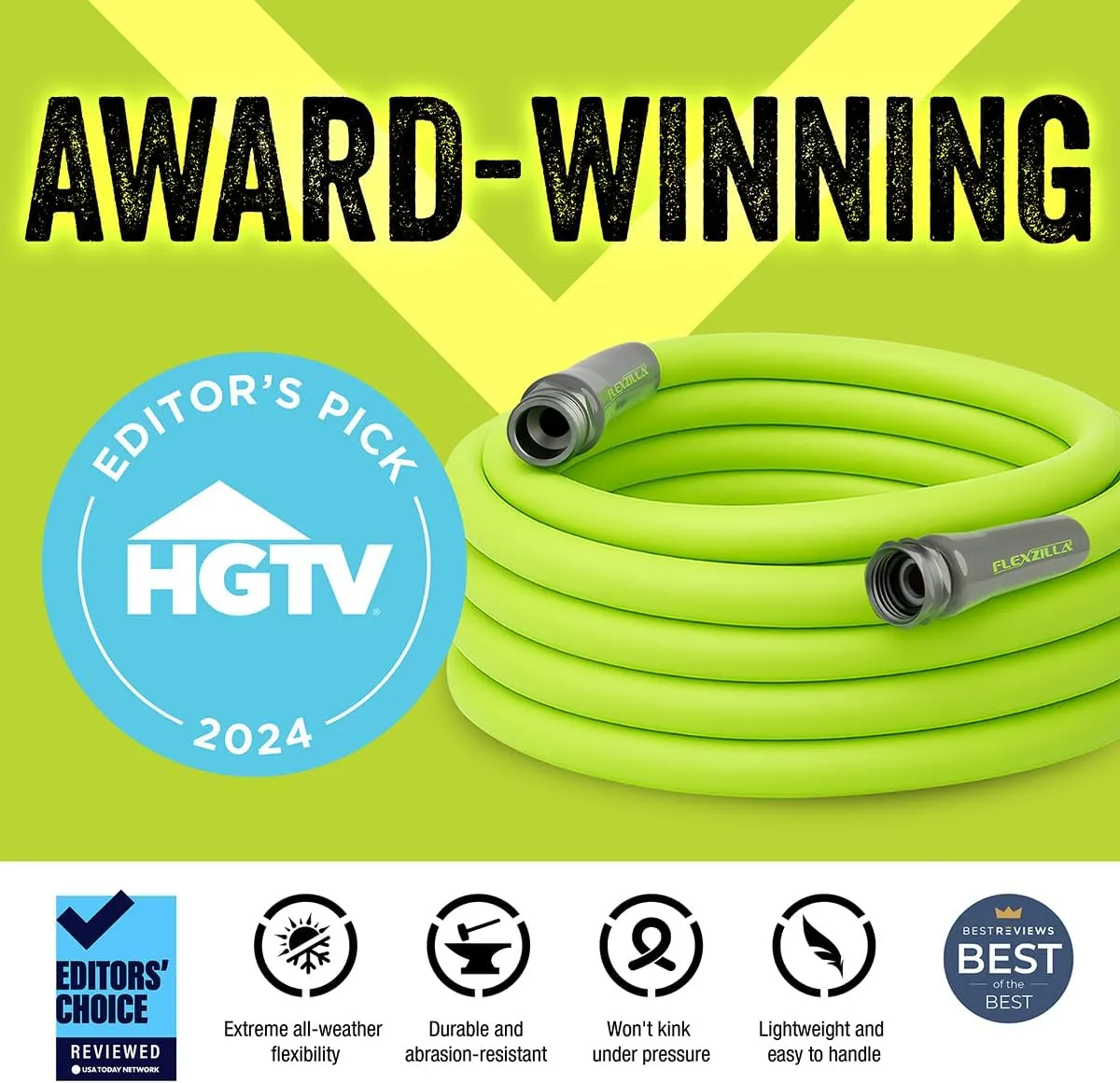 Flexzilla Garden Hose 5/8 in. x 75 ft, Heavy Duty, Lightweight, Durable, ZillaGreen - HFZG575YW-E