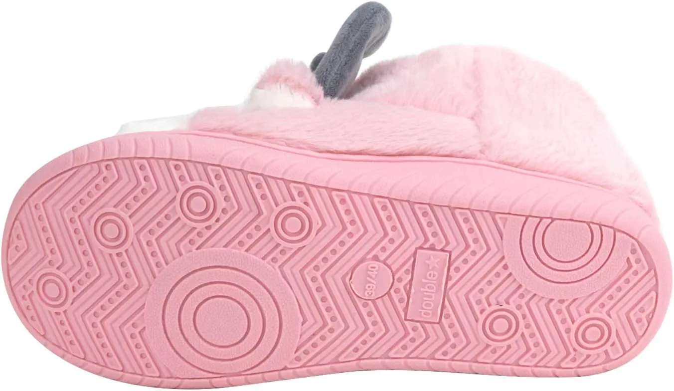Fluffy Christmas Deer Slipper Plush Boots Ladies Indoor Outdoor Ankle Bootie Thermal Warm Shoes for Girls Women Fleece Lining Thicken Cotton Slippers Anti-Slip Sole Winter Booties Cosy Home Boots