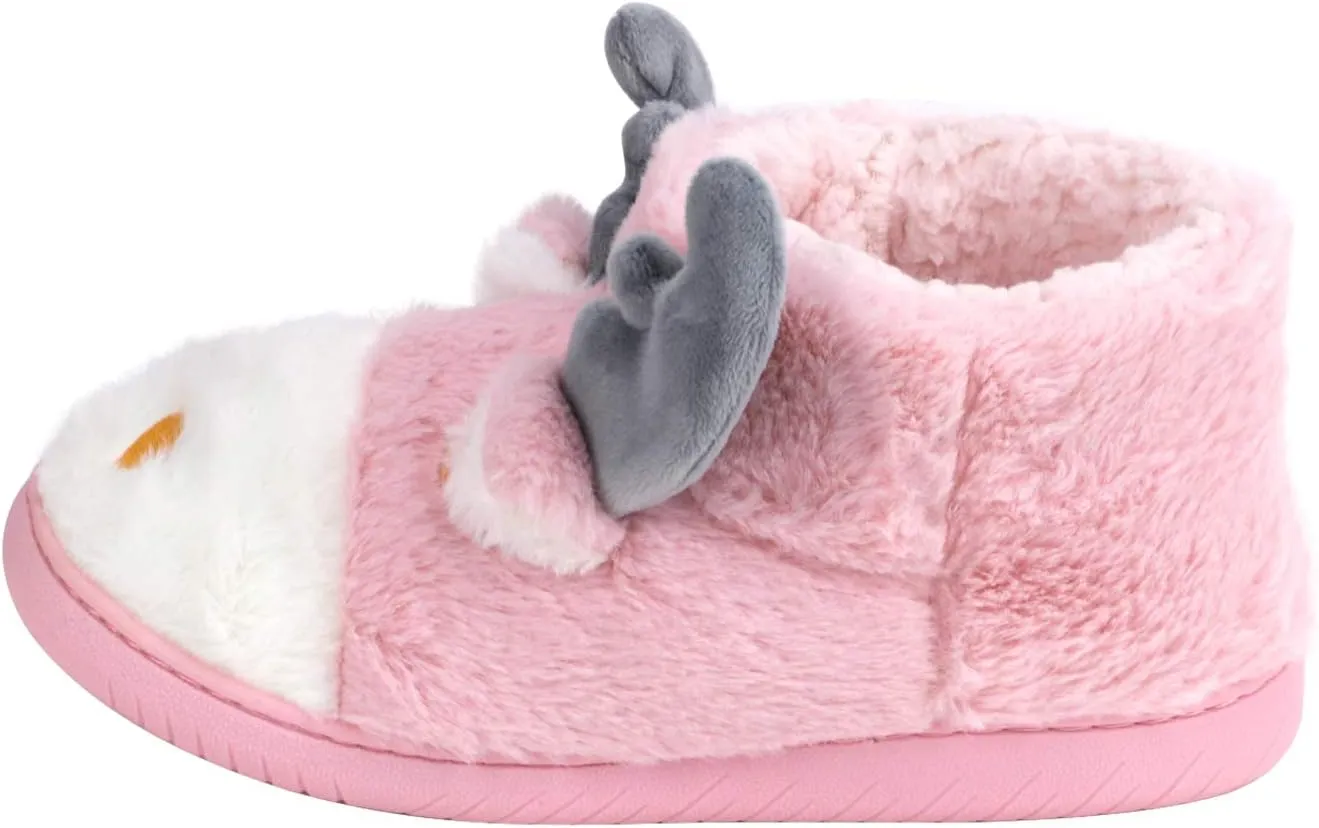 Fluffy Christmas Deer Slipper Plush Boots Ladies Indoor Outdoor Ankle Bootie Thermal Warm Shoes for Girls Women Fleece Lining Thicken Cotton Slippers Anti-Slip Sole Winter Booties Cosy Home Boots