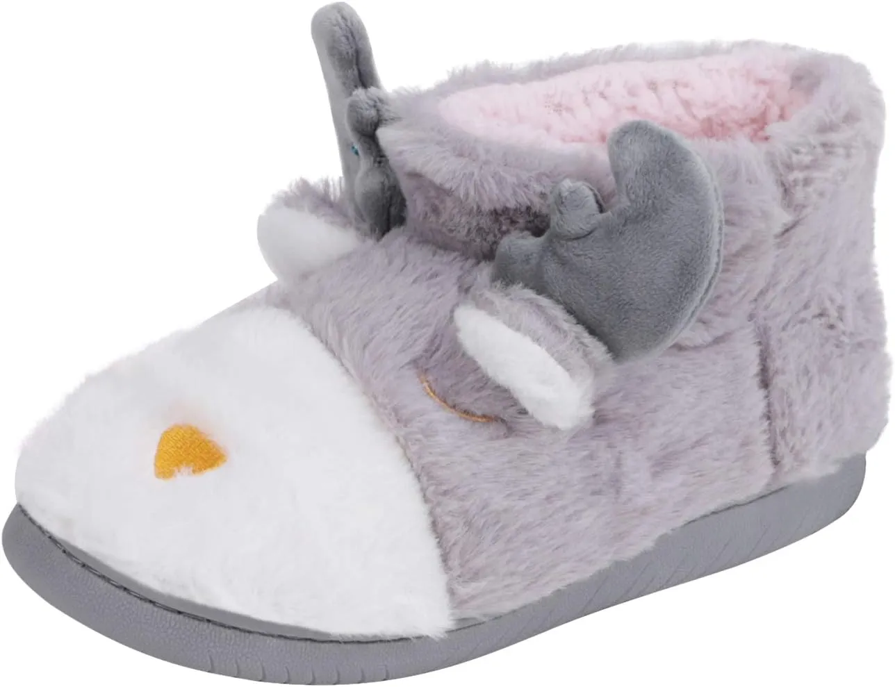 Fluffy Christmas Deer Slipper Plush Boots Ladies Indoor Outdoor Ankle Bootie Thermal Warm Shoes for Girls Women Fleece Lining Thicken Cotton Slippers Anti-Slip Sole Winter Booties Cosy Home Boots