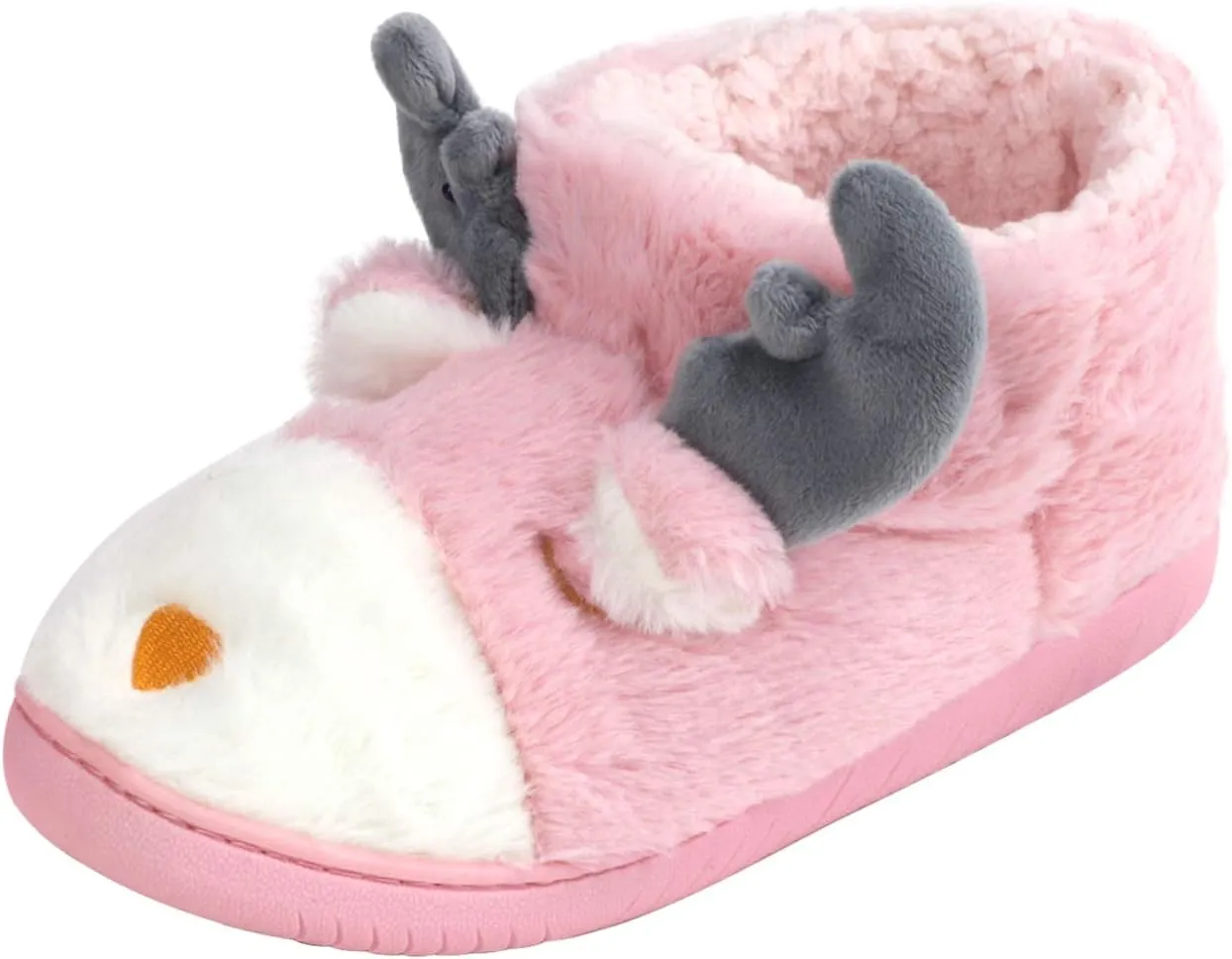 Fluffy Christmas Deer Slipper Plush Boots Ladies Indoor Outdoor Ankle Bootie Thermal Warm Shoes for Girls Women Fleece Lining Thicken Cotton Slippers Anti-Slip Sole Winter Booties Cosy Home Boots