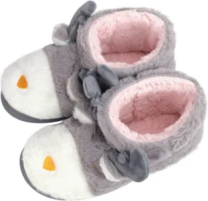 Fluffy Christmas Deer Slipper Plush Boots Ladies Indoor Outdoor Ankle Bootie Thermal Warm Shoes for Girls Women Fleece Lining Thicken Cotton Slippers Anti-Slip Sole Winter Booties Cosy Home Boots