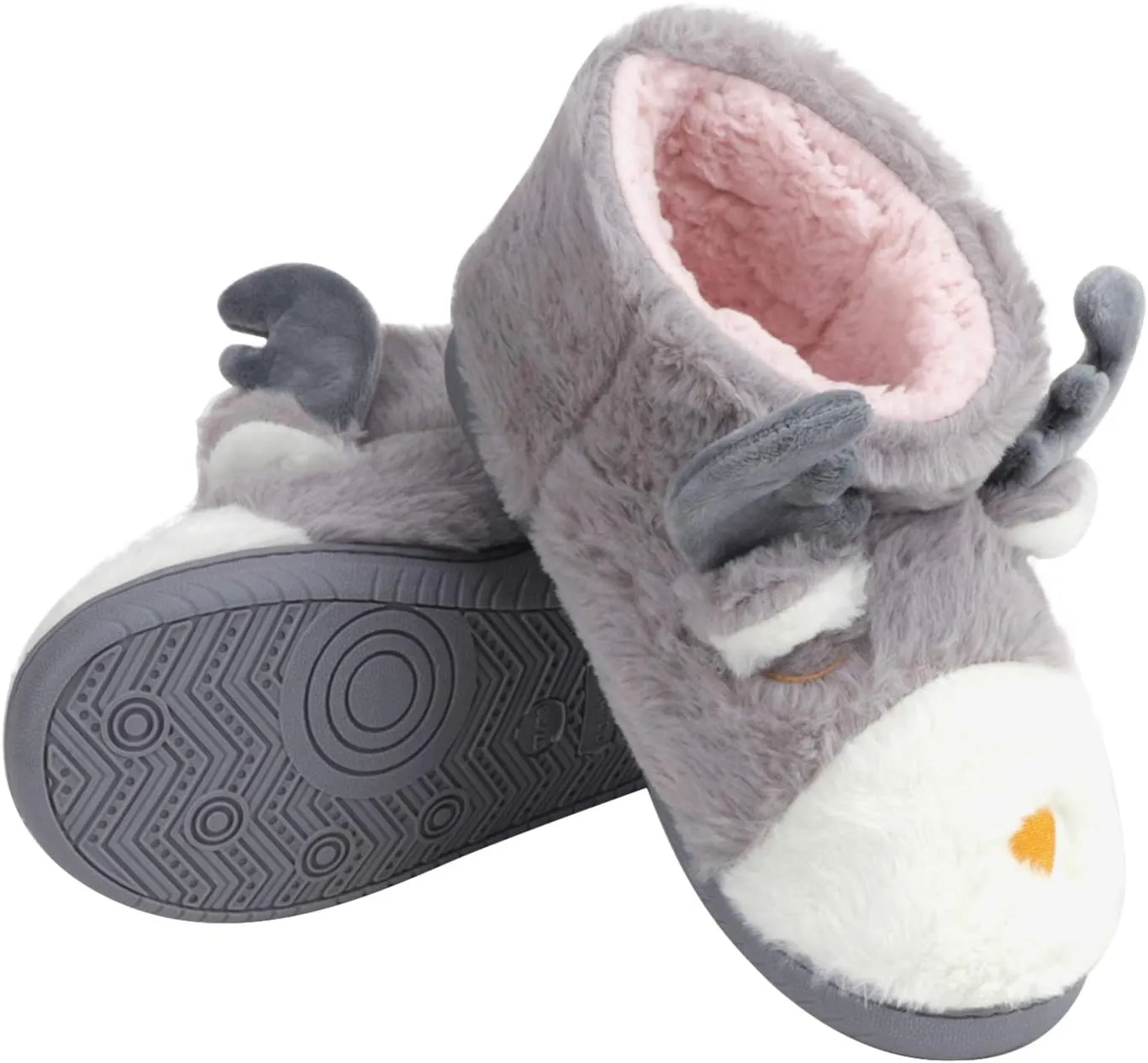 Fluffy Christmas Deer Slipper Plush Boots Ladies Indoor Outdoor Ankle Bootie Thermal Warm Shoes for Girls Women Fleece Lining Thicken Cotton Slippers Anti-Slip Sole Winter Booties Cosy Home Boots